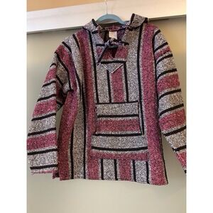 Baja Hoodie M Pink Black White Striped Festival Red